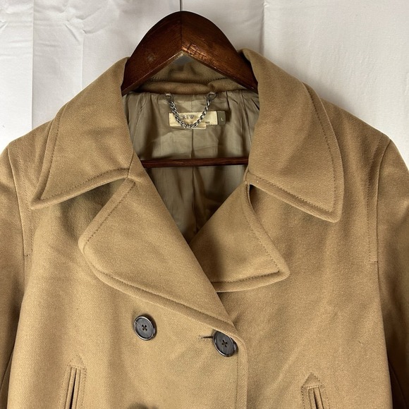 J. CREW Double Breasted Wool Blend Pea Coat Camel Jacket Women's Size Large Y2K - Picture 2 of 13